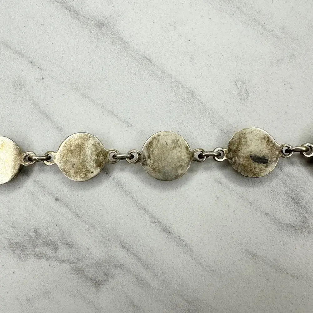 Vintage Mexico Blue Faux Turquoise Round Cabochon Link Toggle Chain Bracelet ✨
